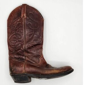 Vintage Brown Leather‎ Cowboy Boots Western Boots Decorative Stitching